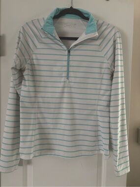Vineyard Vines Performance Aqua White Stripe Quarter-Zip Pullover Womens Small